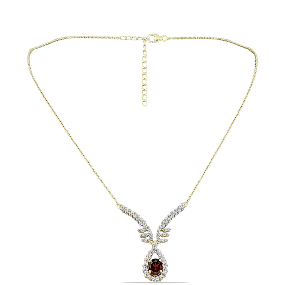 Colar de Prata com Banho de Ouro com Granada de Barton e Topázio Branco  Contraste: Cabeca de Veado (800)