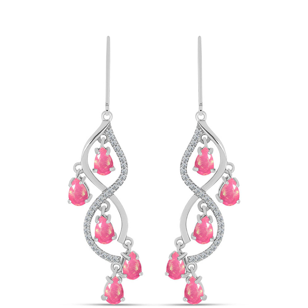 Brincos de Prata com Opala Rosa de Lega Dembi e Topázio Branco