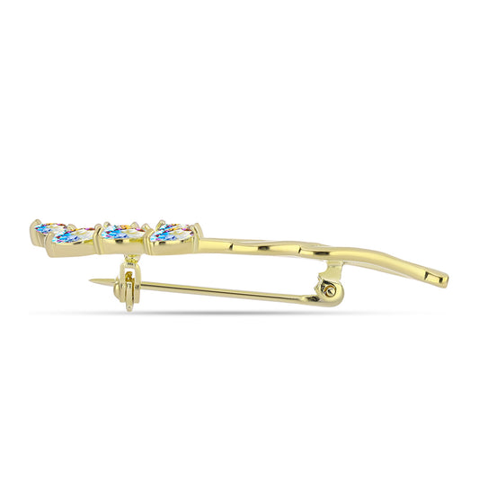 Alfinete de Prata com Banho de Ouro com Moissanite efeito gelo
