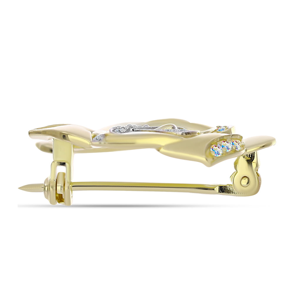 Alfinete de Prata com Banho de Ouro com Moissanite efeito gelo e Topázio Branco  Contraste: Cabeca de Veado (800)