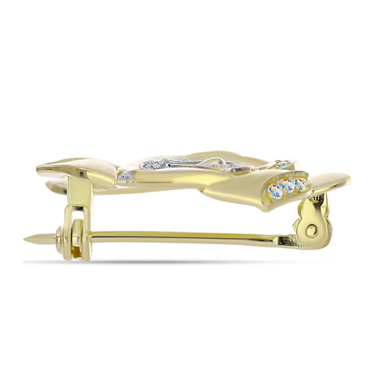 Alfinete de Prata com Banho de Ouro com Moissanite efeito gelo e Topázio Branco  Contraste: Cabeca de Veado (800)