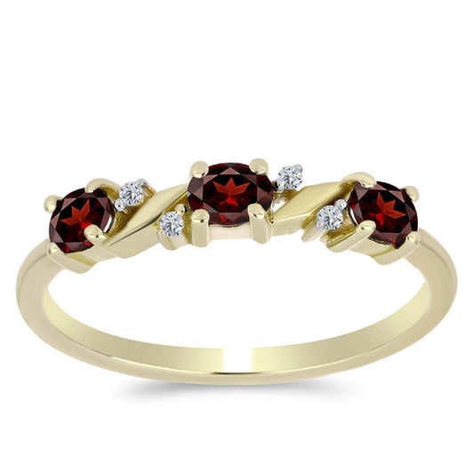 Anel de Prata com Banho de Ouro com Granada de Barton e Topázio Branco