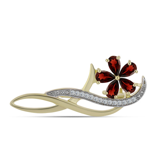Alfinete de Prata com Banho de Ouro com Granada de Barton e Topázio Branco  Contraste: Cabeca de Veado (800)