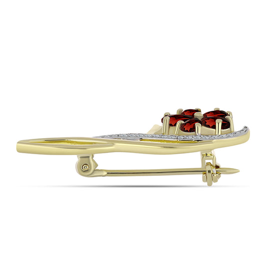 Alfinete de Prata com Banho de Ouro com Granada de Barton e Topázio Branco  Contraste: Cabeca de Veado (800)