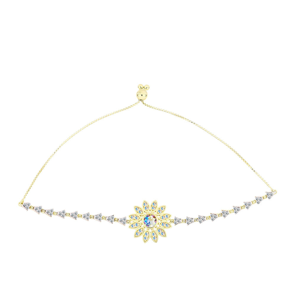 Pulseira de Prata com Banho de Ouro com Moissanite efeito gelo e Topázio Branco  Contraste: Cabeca de Veado (800)