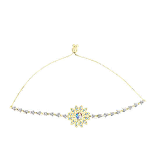 Pulseira de Prata com Banho de Ouro com Moissanite efeito gelo e Topázio Branco  Contraste: Cabeca de Veado (800)