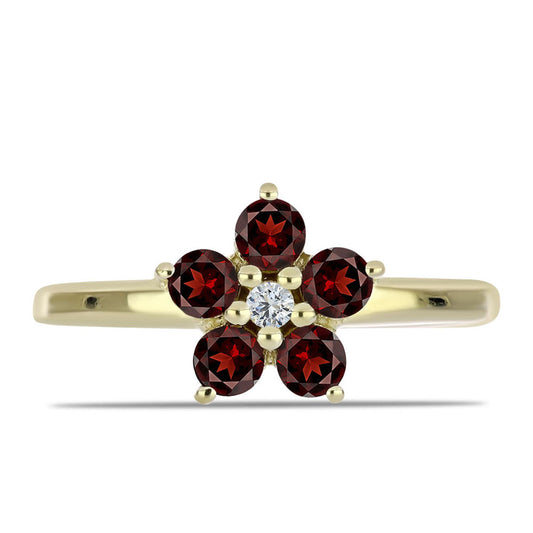 Anel de Prata com Banho de Ouro com Granada de Barton e Topázio Branco