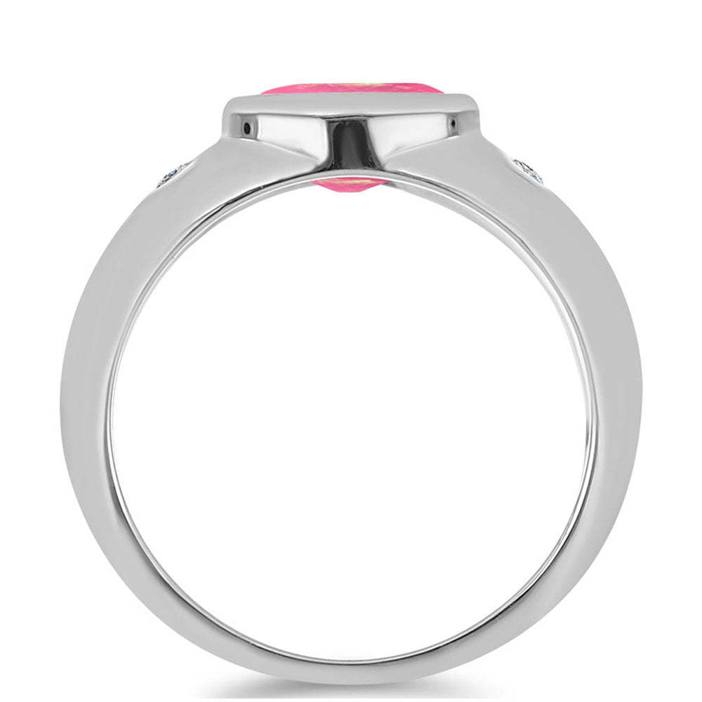 Anel de Prata com Opala Rosa de Lega Dembi e Topázio Branco