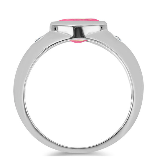 Anel de Prata com Opala Rosa de Lega Dembi e Topázio Branco