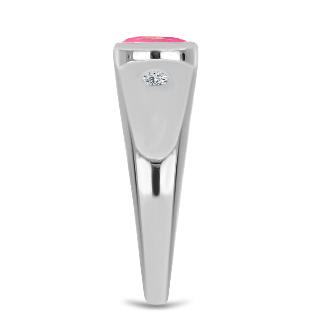 Anel de Prata com Opala Rosa de Lega Dembi e Topázio Branco 4 