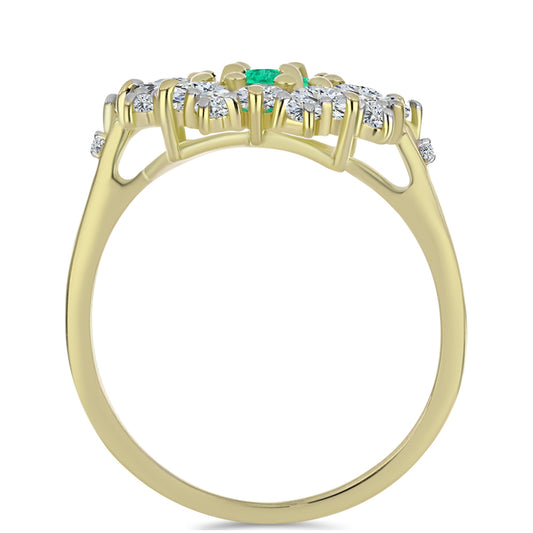Anel de Prata com Banho de Ouro com Esmeralda da Colômbia e Diamante Branco  Contraste: Cabeca de Veado (800)
