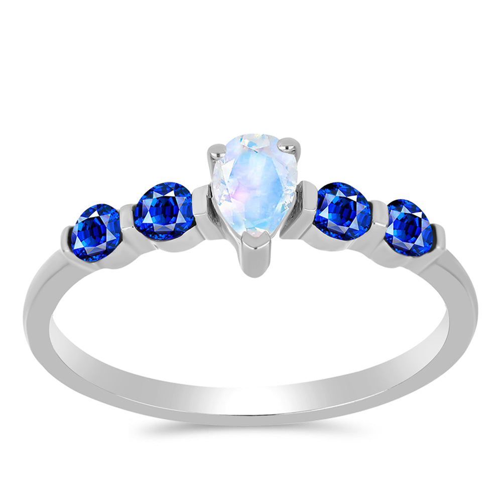 Anel de Prata com Safira Azul Australiana e Pedra da Lua Arco-íris 3 