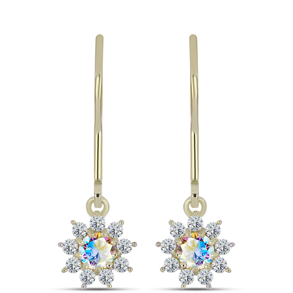 Brincos de Prata com Banho de Ouro com Moissanite efeito gelo e Topázio Branco