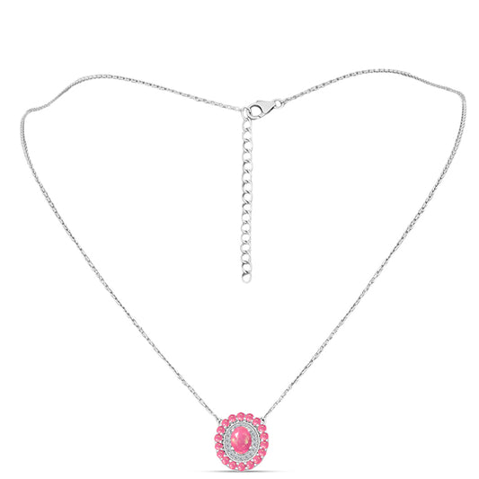 Colar de Prata com Opala Rosa de Lega Dembi e Topázio Branco  Contraste: Cabeca de Veado (800)