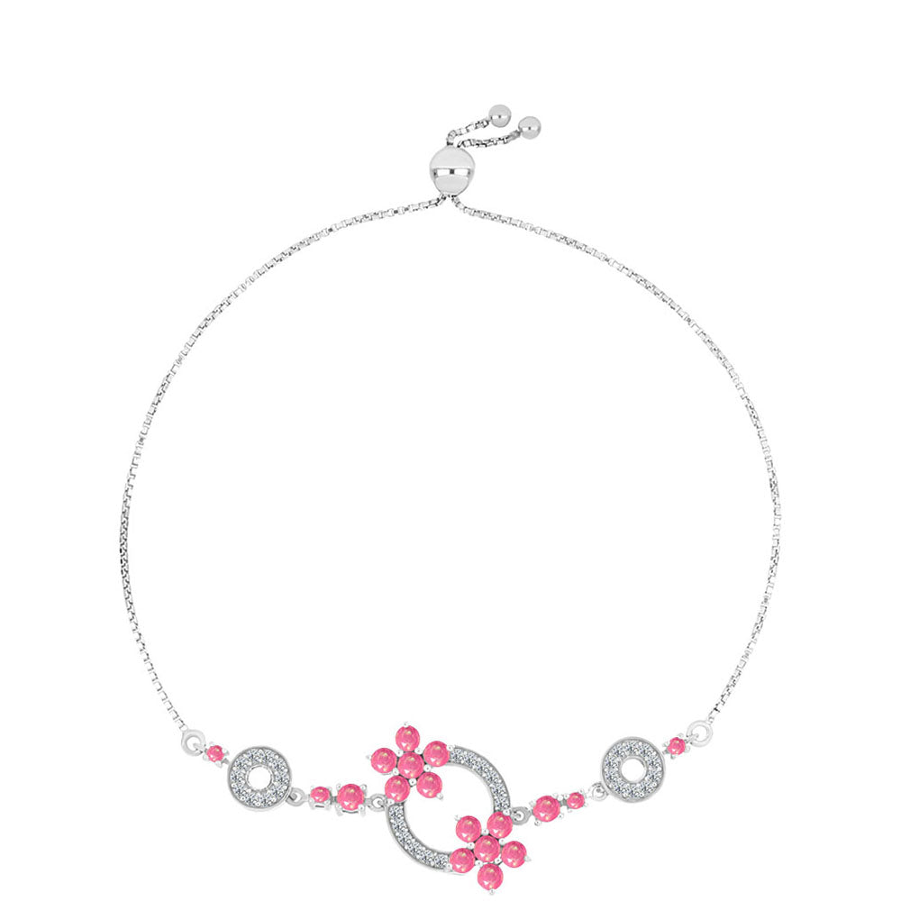 Pulseira de Prata com Opala Rosa de Lega Dembi e Topázio Branco  Contraste: Cabeca de Veado (800)