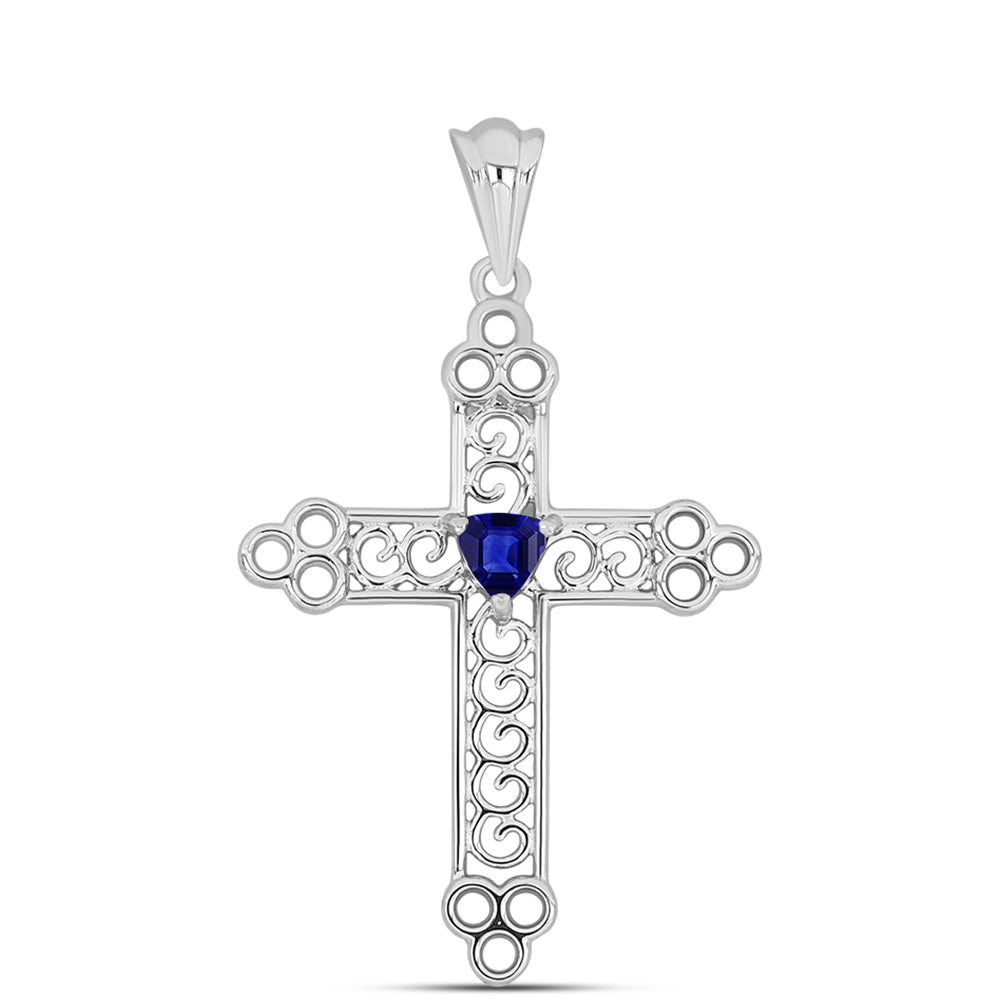 Cruz Pendente de Prata com Safira Azul Australiana