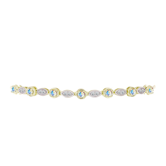 Pulseira de Prata com Banho de Ouro com Moissanite efeito gelo e Topázio Branco  Contraste: Cabeca de Veado (800)