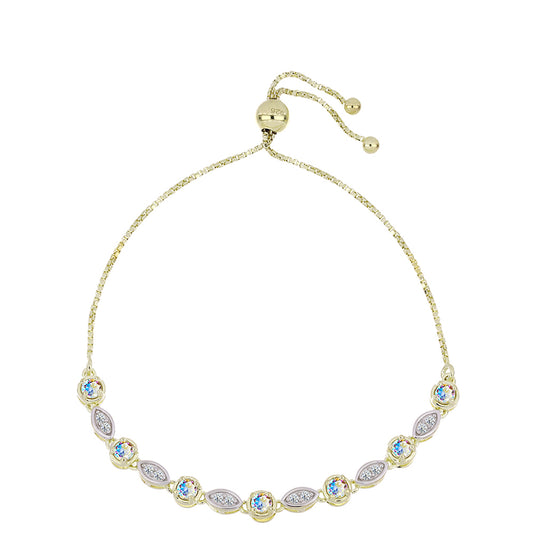 Pulseira de Prata com Banho de Ouro com Moissanite efeito gelo e Topázio Branco  Contraste: Cabeca de Veado (800)