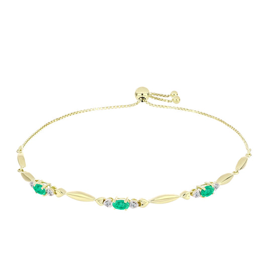Pulseira de Prata com Banho de Ouro com Esmeralda da Colômbia e Diamante Branco  Contraste: Cabeca de Veado (800)