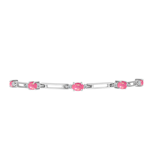 Pulseira de Prata com Opala Rosa de Lega Dembi e Topázio Branco  Contraste: Cabeca de Veado (800)