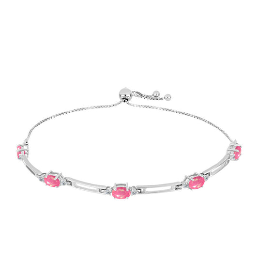 Pulseira de Prata com Opala Rosa de Lega Dembi e Topázio Branco  Contraste: Cabeca de Veado (800)