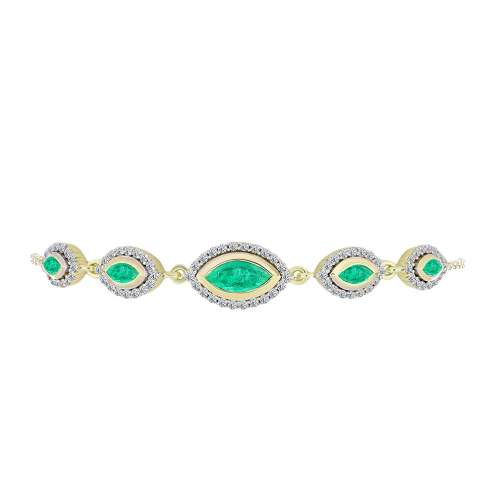 Pulseira de Prata com Banho de Ouro com Esmeralda da Colômbia e Diamante Branco  Contraste: Cabeca de Veado (800) 2 