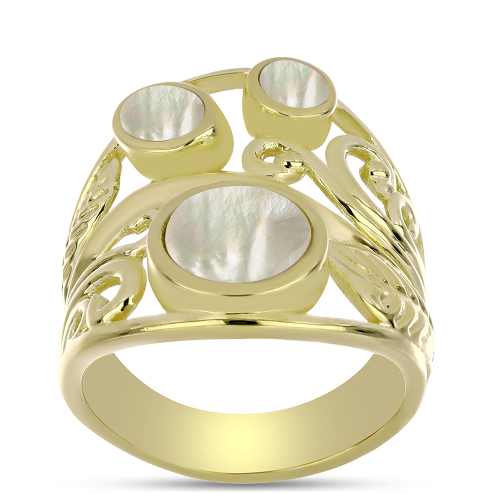 Anel de Prata com Banho de Ouro com Mãe de Pérola  Contraste: Cabeca de Veado (800) 3 