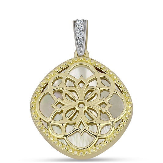 Pendente de Prata com Banho de Ouro com Mãe de Pérola e Topázio Branco  Contraste: Cabeca de Veado (800)