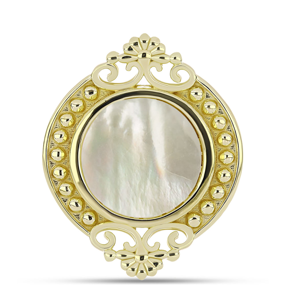 Anel de Prata com Banho de Ouro com Mãe de Pérola  Contraste: Cabeca de Veado (800)