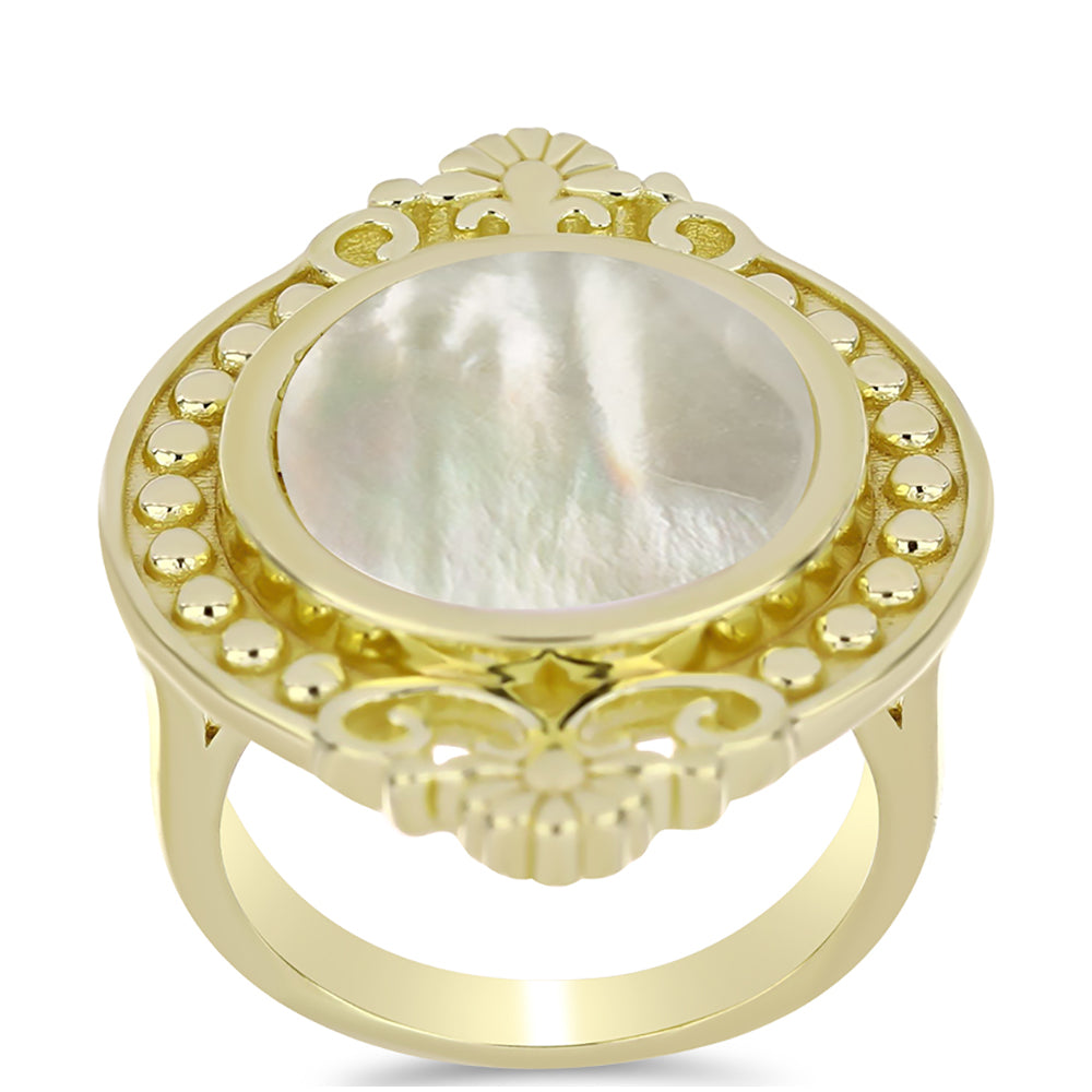 Anel de Prata com Banho de Ouro com Mãe de Pérola  Contraste: Cabeca de Veado (800) 3 