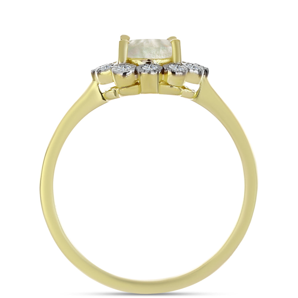 Anel de Prata com Banho de Ouro com Mãe de Pérola e Topázio Branco 2 