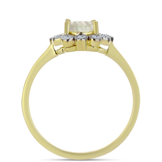 Anel de Prata com Banho de Ouro com Mãe de Pérola e Topázio Branco