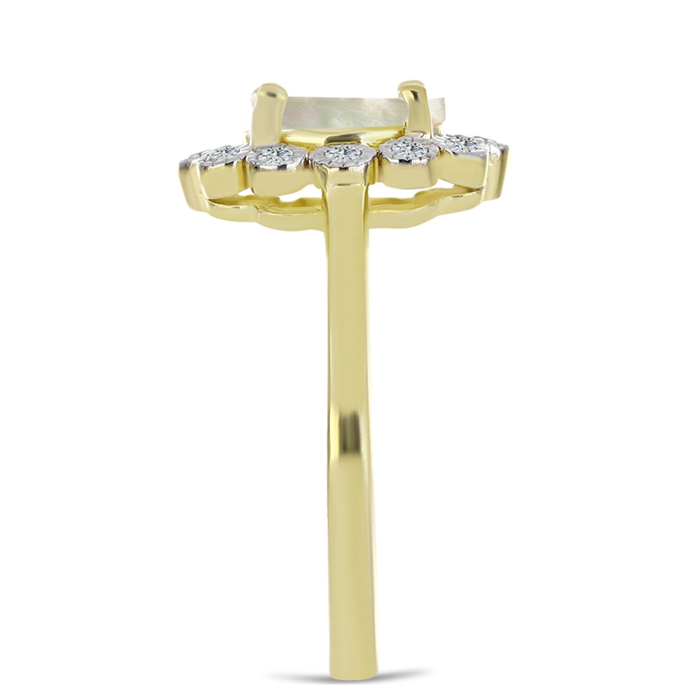 Anel de Prata com Banho de Ouro com Mãe de Pérola e Topázio Branco 4 
