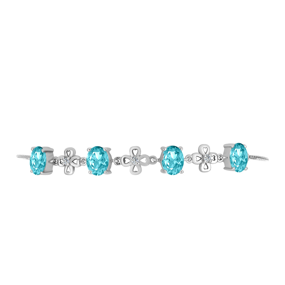 Pulseira de Prata com Quartzo de Paraíba e Topázio Branco  Contraste: Cabeca de Veado (800) 2 