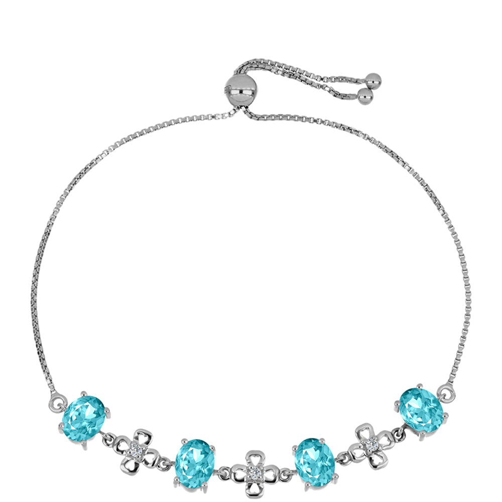 Pulseira de Prata com Quartzo de Paraíba e Topázio Branco  Contraste: Cabeca de Veado (800) 1 