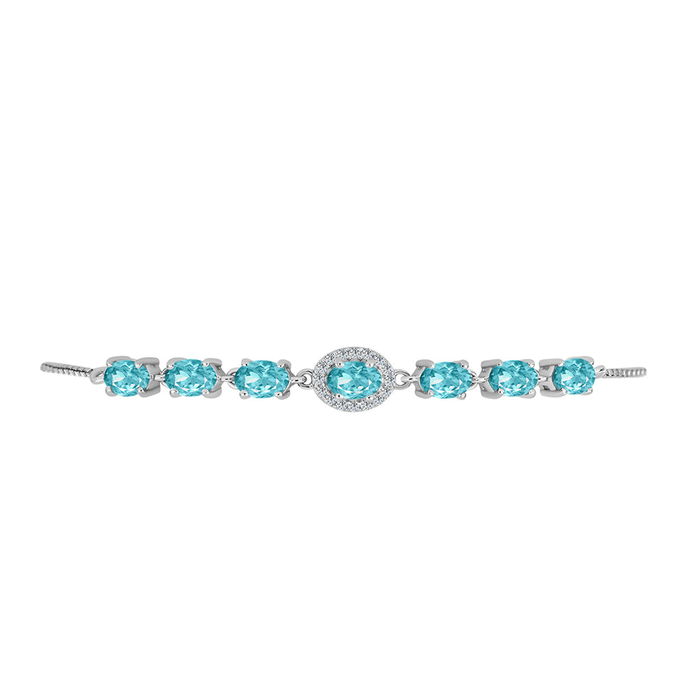 Pulseira de Prata com Quartzo de Paraíba e Topázio Branco  Contraste: Cabeca de Veado (800)