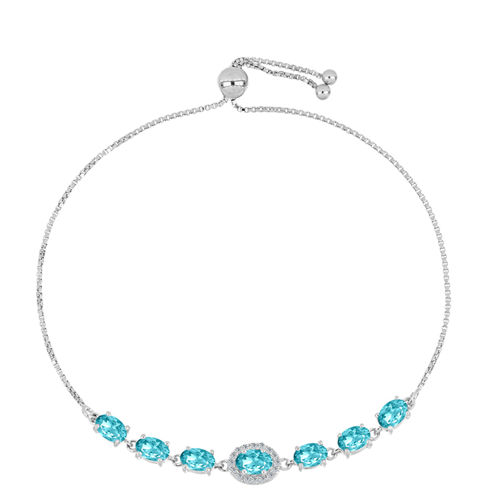 Pulseira de Prata com Quartzo de Paraíba e Topázio Branco  Contraste: Cabeca de Veado (800) 1 