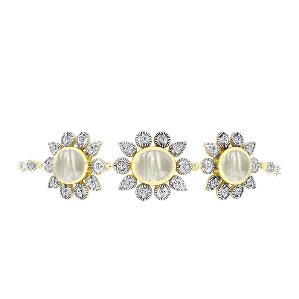Pulseira de Prata com Banho de Ouro com Mãe de Pérola e Topázio Branco  Contraste: Cabeca de Veado (800)