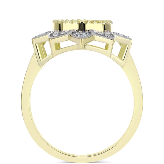 Anel de Prata com Banho de Ouro com Mãe de Pérola e Topázio Branco  Contraste: Cabeca de Veado (800)