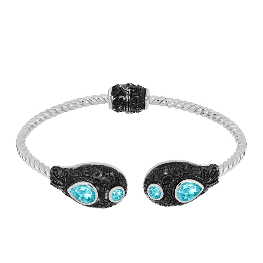 Pulseira de Prata com Quartzo de Paraíba  Contraste: Cabeca de Veado (800)