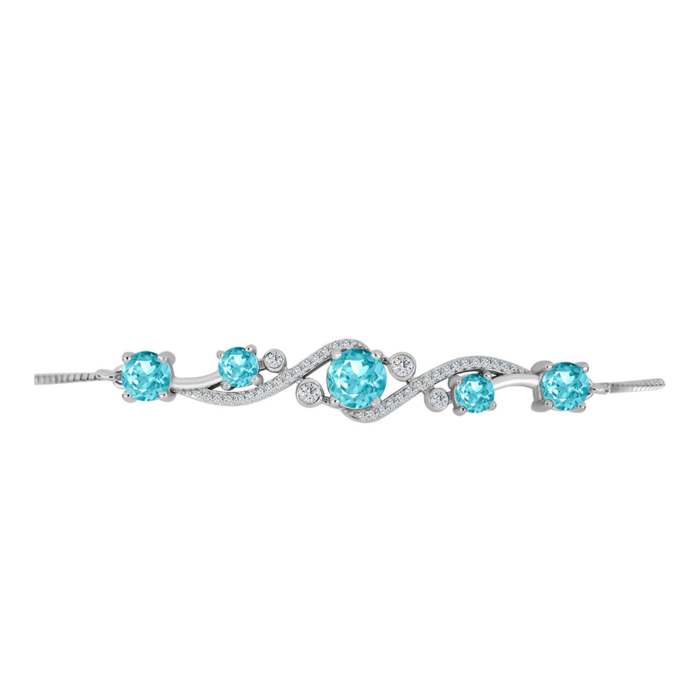 Pulseira de Prata com Quartzo de Paraíba e Topázio Branco  Contraste: Cabeca de Veado (800)