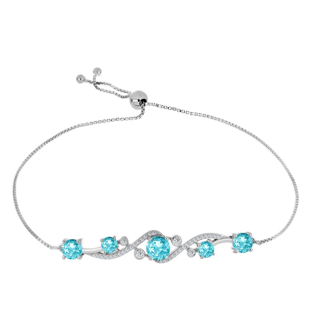 Pulseira de Prata com Quartzo de Paraíba e Topázio Branco  Contraste: Cabeca de Veado (800) 1 