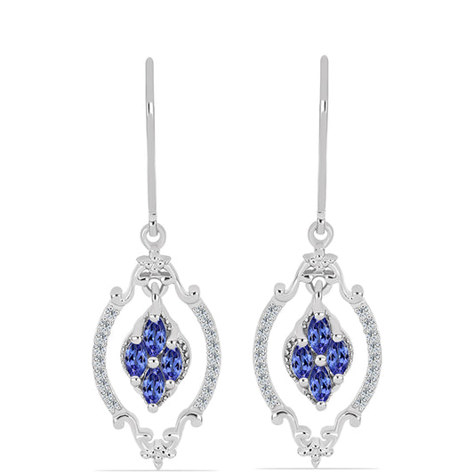 Brincos de Prata com Tanzanite AAA e Topázio Branco