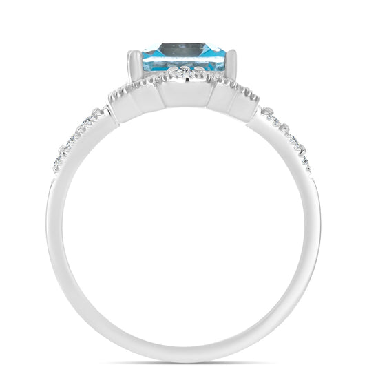 Anel de Prata com Quartzo de Paraíba e Topázio Branco  Contraste: Cabeca de Veado (800)