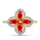 Anel de Prata com Banho de Ouro com Opala Vermelha da Etiópia de Lega Dembi e Topázio Branco