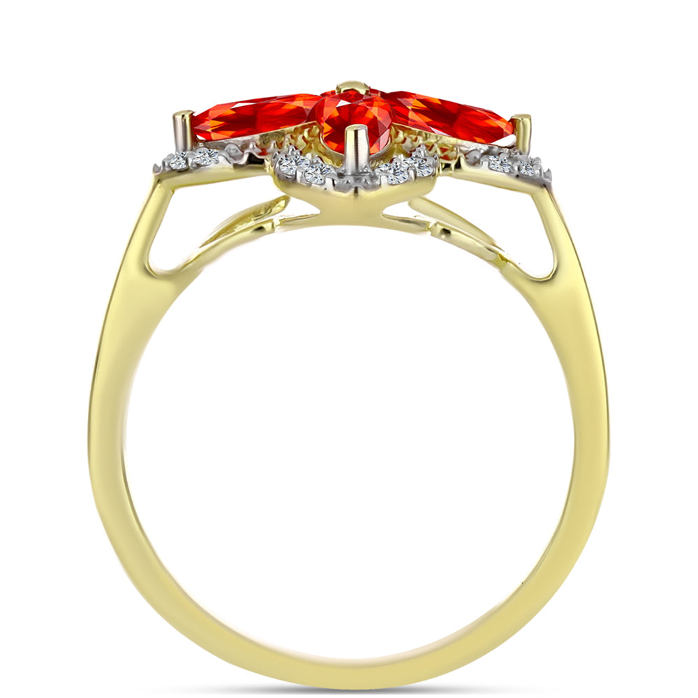 Anel de Prata com Banho de Ouro com Opala Vermelha da Etiópia de Lega Dembi e Topázio Branco