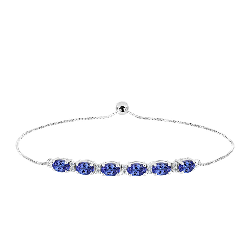 Pulseira de Prata com Tanzanite AAA e Topázio Branco  Contraste: Cabeca de Veado (800)