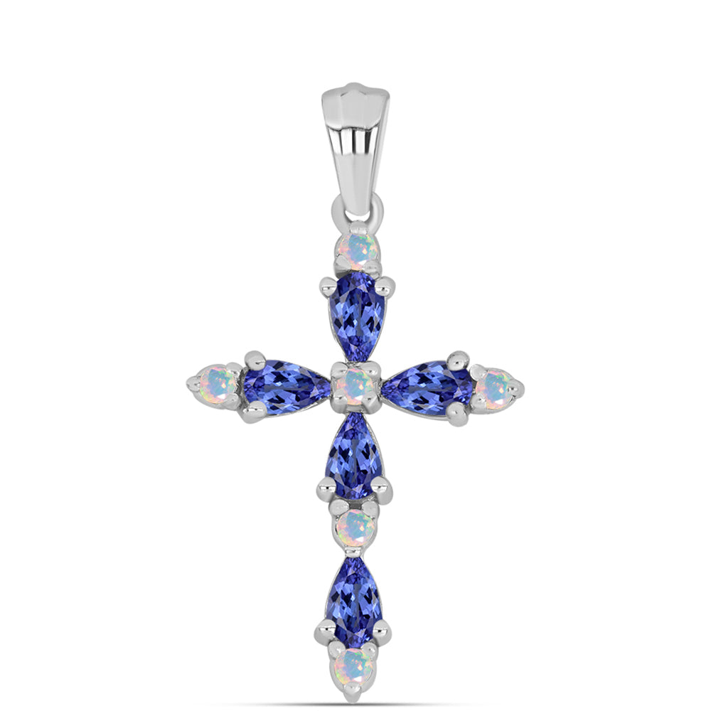 Pendente de Prata com Tanzanite AAA e Opala Branca da Etiópa 1 