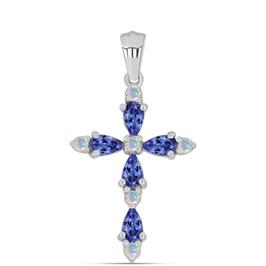 Pendente de Prata com Tanzanite AAA e Opala Branca da Etiópa