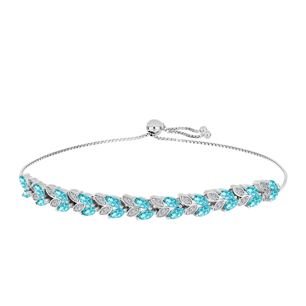 Pulseira de Prata com Quartzo de Paraíba e Topázio Branco  Contraste: Cabeca de Veado (800)